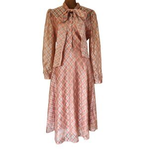 NWT Lai‎ Meng Five Cats Midi Dress Asia US Size 10 Vintage Style Secretary Fall